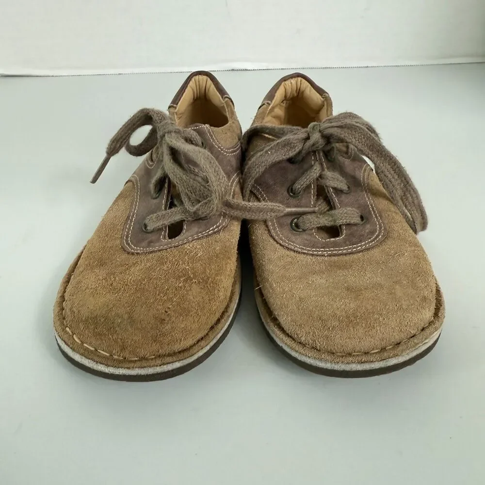 Kid Express Ryan Tan Nubuck and Dark Brown Leather Lace Up Shoes Sz 28 (11-11.5)